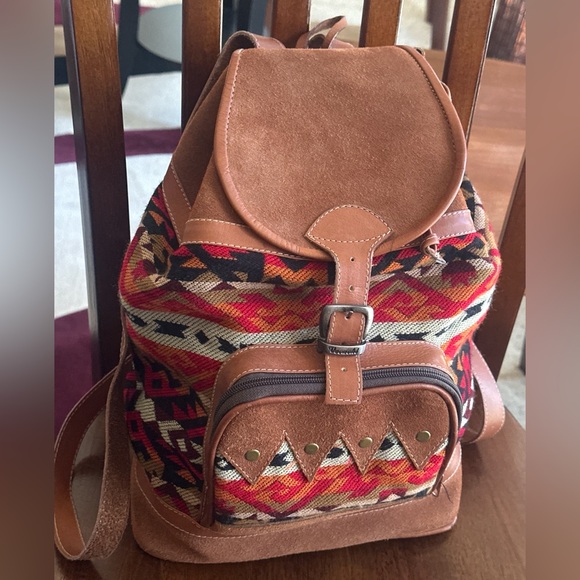Verachi Handbags - Verachi Southwestern Boho Backpack Aztec Print Suede Faux Leather Bag